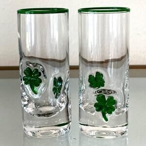 NEW St. Patrick's Day Green Shamrock Ion Shot Glass Set of 2